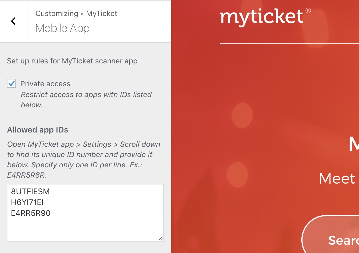 MyTicket Scanner app access restriction under WordPress admin